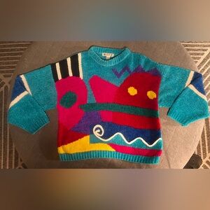 80s One Step Up Small Teal Chanille Sweater
